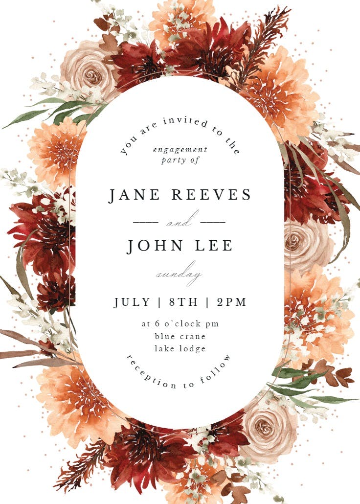 Terracotta round frame - engagement party invitation